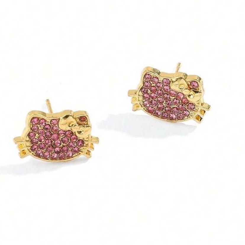 18k Gold Plated Pink Rhinestone Hello Kitty Earrings Pink Hello Kitty Earrings 25$